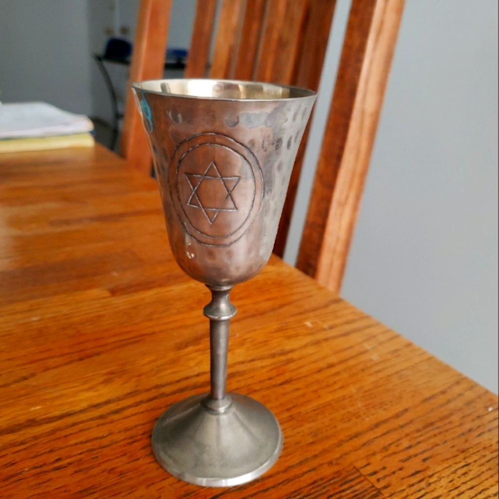 Antique Kiddush Cup Pair. Sterling silver plated  6" x 2.5"